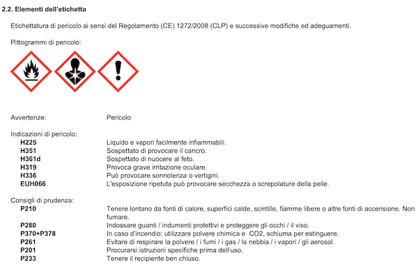Schede di sicurezza solventi